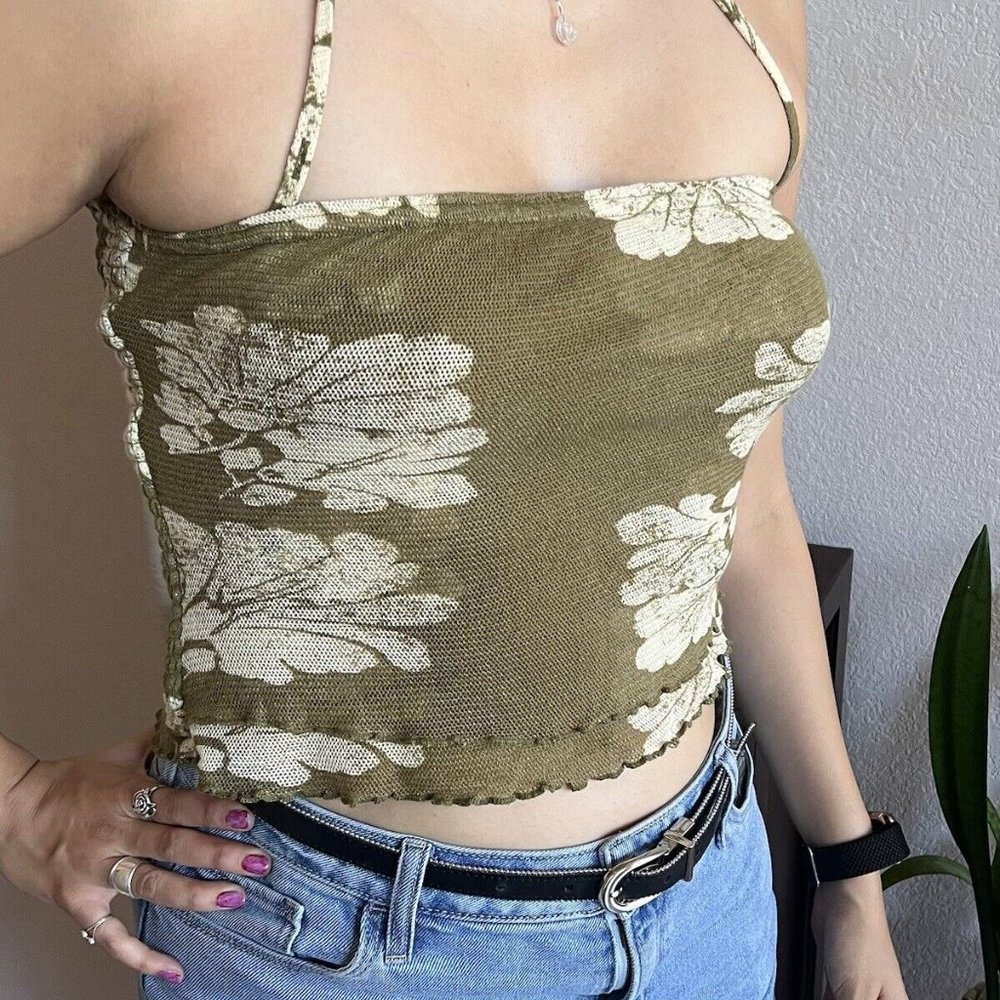 FREE PEOPLE Medium Floral Halter removable straps tube top halter top shirt